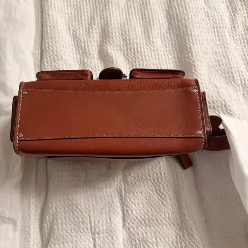 Leather Crossbody Satchel in Cognac Brown - Picture 5 of 8